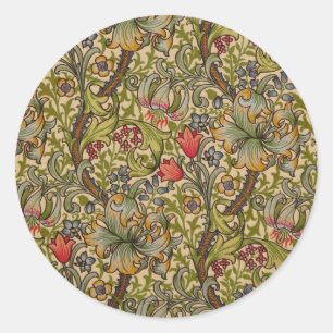 Adesivo Redondo Padrão Floral Antigo Lírio Dourado de William Morr