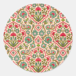 Adesivo Redondo Padrão Floral Árabe Vermelho e Verde Vintage