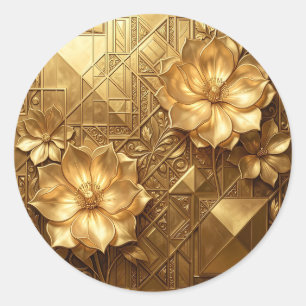 Adesivo Redondo Padrão Floral Art Déco em Ouro Luxuoso