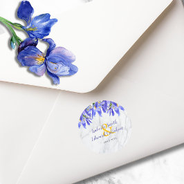 Adesivo Redondo Padrão Floral Azul de Mármore Cinza Elegante em Aq