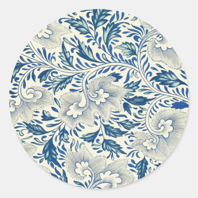 Adesivo Redondo Padrão Floral Azul Design Asiático Antiquado
