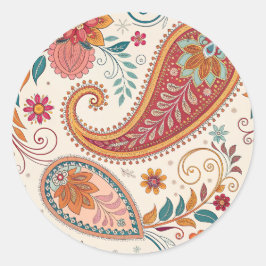 Adesivo Redondo Padrão Floral Branco Paisley Boho Vibrante