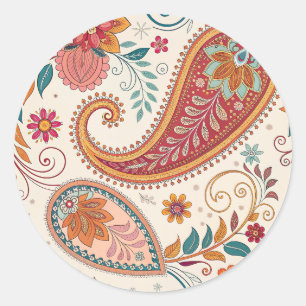 Adesivo Redondo Padrão Floral Branco Paisley Boho Vibrante