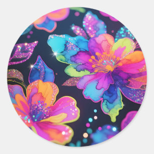 Adesivo Redondo Padrão Floral Brilho Neon