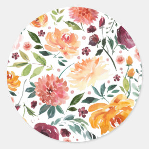 Adesivo Redondo Padrão Floral de Aquarela Outono em Flor