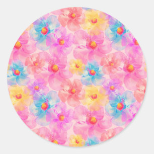 Adesivo Redondo Padrão Floral de Aquarela Retroativa