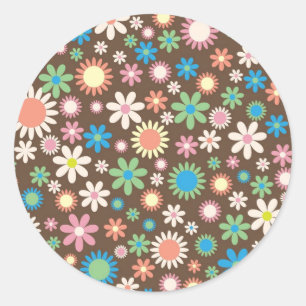 Adesivo Redondo Padrão Floral de Daisy Cute