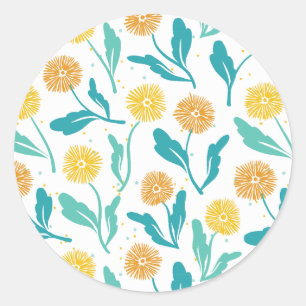 Adesivo Redondo Padrão Floral de Dandelion Amarelo - Inspirado na
