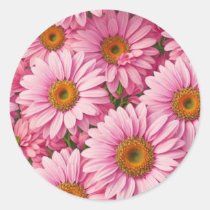 Adesivo Redondo Padrão floral de margarida rosa retrô