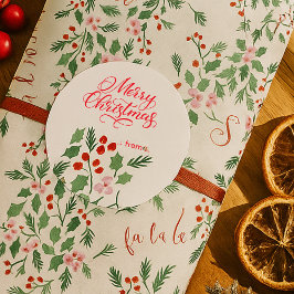 Adesivo Redondo Padrão Floral de Natal Vermelho e Verde Moderno