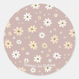 Adesivo Redondo Padrão Floral de Retro Daisy Personalizado Anivers