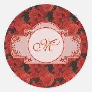 Adesivo Redondo Padrão floral do Rosa vermelha personalizável com
