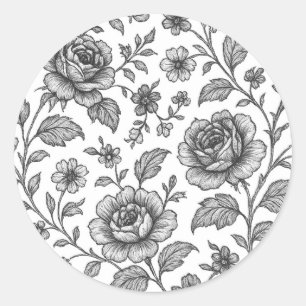 Adesivo Redondo Padrão Floral do Vintage Rosa