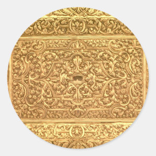 Adesivo Redondo Padrão Floral Dourado Ornamental Antigo