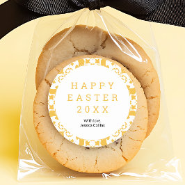 Adesivo Redondo Padrão Floral Elegante Amarelo do felz pascoa Pers