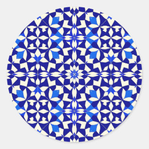 Adesivo Redondo Padrão Floral Geométrico Azul-Marinho