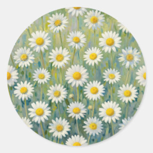 Adesivo Redondo Padrão Floral Impressionista Prado de Margaridas