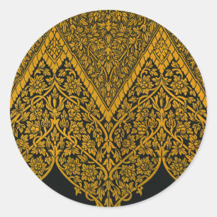 Adesivo Redondo Padrão Floral Indígena Dourado e Preto Vintage