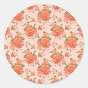 Adesivo Redondo padrão floral laranja rosa de casamento primavera