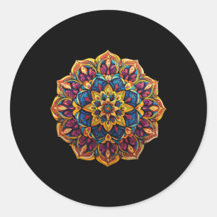 Adesivo Redondo Padrão Floral Mandala Zen Vibrante Para Meditação