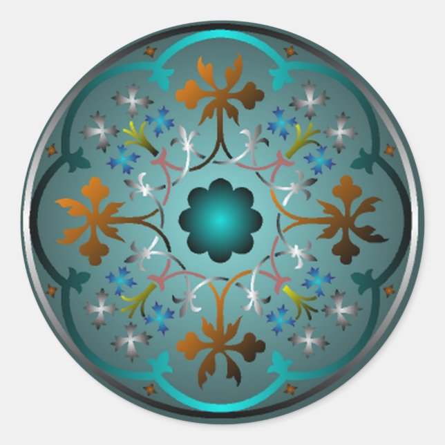 Adesivo Redondo Padrão Floral Medieval (Frente)