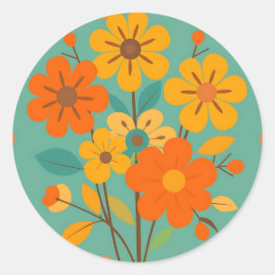 Adesivo Redondo Padrão Floral Retroativo com Formas de Abstrato em