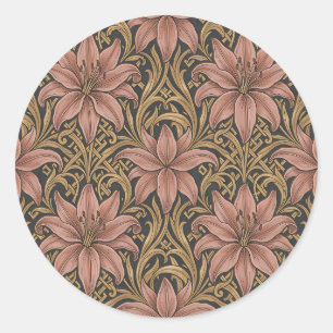 Adesivo Redondo Padrão Floral Rosa Lírio no Estilo William Morris 