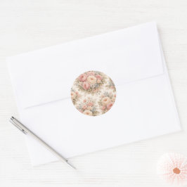 Adesivo Redondo Padrão Floral Rosa Vintage | Pastel Elegante