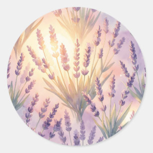 Adesivo Redondo Padrão Floral Roxo Lavanda em Aquarela Sonhadora
