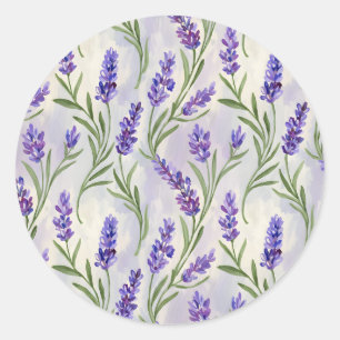 Adesivo Redondo Padrão Floral Seamless de Aquarela Lavanda