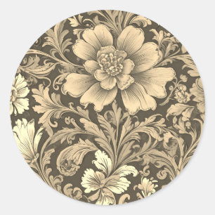 Adesivo Redondo Padrão Floral Sepia Vintage Incrível