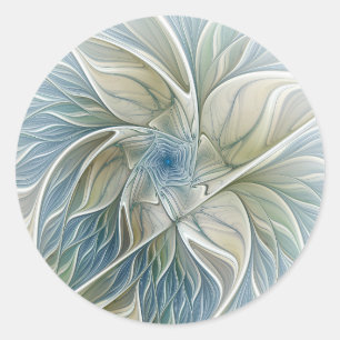 Adesivo Redondo Padrão Floral Sonho Abstrato Azul Caqui Fractal