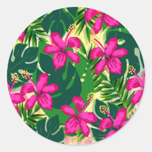 Adesivo Redondo Padrão Floral Tropical Havaiana