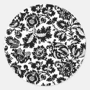 Adesivo Redondo Padrão Floral Veneziano Preto e Branco de William 
