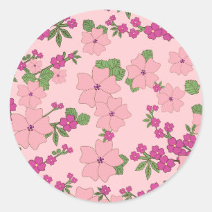Adesivo Redondo Padrão floral, violeta pastel e roxo,