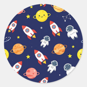 Adesivo Redondo Padrão Fofo de Explorador Espacial Infantil