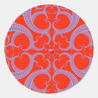 Adesivo Redondo Padrão Fractal do Coração Vermelho