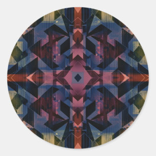 Adesivo Redondo Padrão geométrico abstrato com flor azul