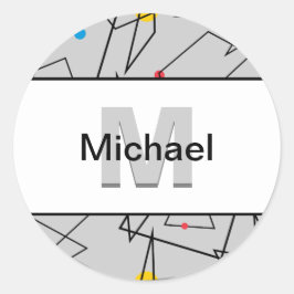 Adesivo Redondo Padrão Geométrico Angular Retroativo Monograma