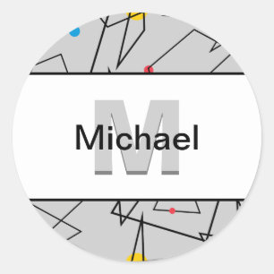 Adesivo Redondo Padrão Geométrico Angular Retroativo Monograma