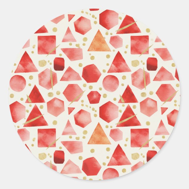 Adesivo Redondo Padrão Geométrico Aquarela Vermelho-Carmesim & Fer (Frente)