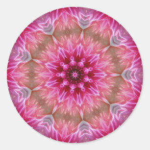 Adesivo Redondo Padrão Geométrico de Flor Cor-de-Rosa Mandala - 67