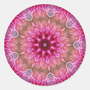 Adesivo Redondo Padrão Geométrico de Flor Cor-de-Rosa Mandala - 67