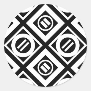 Adesivo Redondo Padrão Geométrico de Sinal Branco Igual em Preto