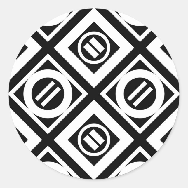 Adesivo Redondo Padrão Geométrico de Sinal Branco Igual em Preto (Frente)