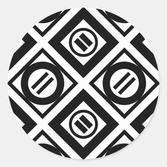 Adesivo Redondo Padrão Geométrico de Sinal Negro Igual em Branco (Frente)