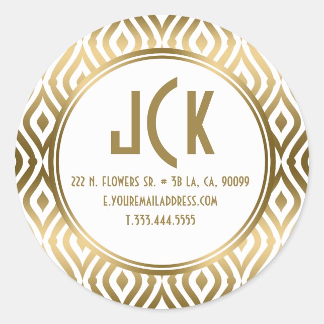 Adesivo Redondo Padrão Geométrico Dourado e Branco moderno (Frente)