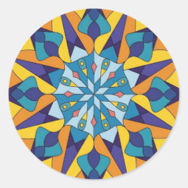Adesivo Redondo Padrão geométrico fractal azul e amarelo