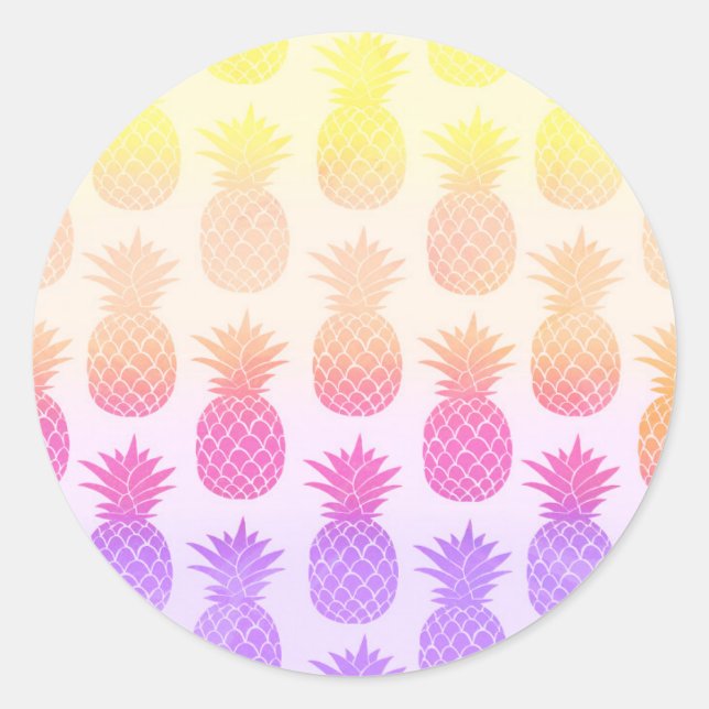 Adesivo Redondo Padrão Girly Topical Rainbow Summer Pineapple (Frente)