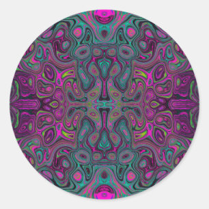 Adesivo Redondo Padrão Groovy Abstrato Magenta e Azul Teal
